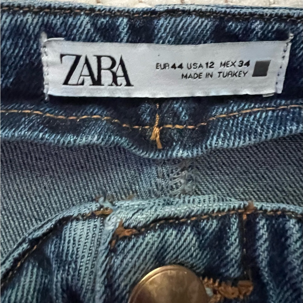 Zara Blue High Rise Wide Leg Cropped Jeans Pants size 12 - Picture 10 of 10
